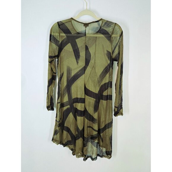 Lisa Bayne Green Semisheer Mesh Lagenlook Tunic Top Painterly Women's Size Small - Picture 10 of 11